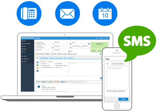 Built-in text messaging and email synced from desktop to mobile